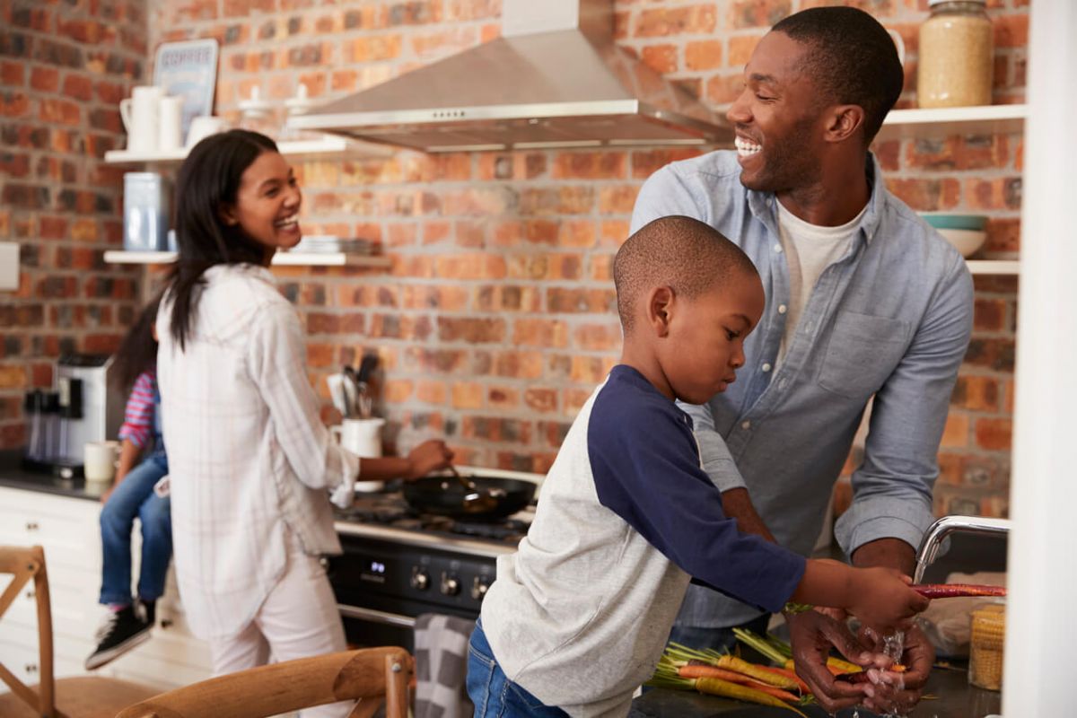 Happy family cooking